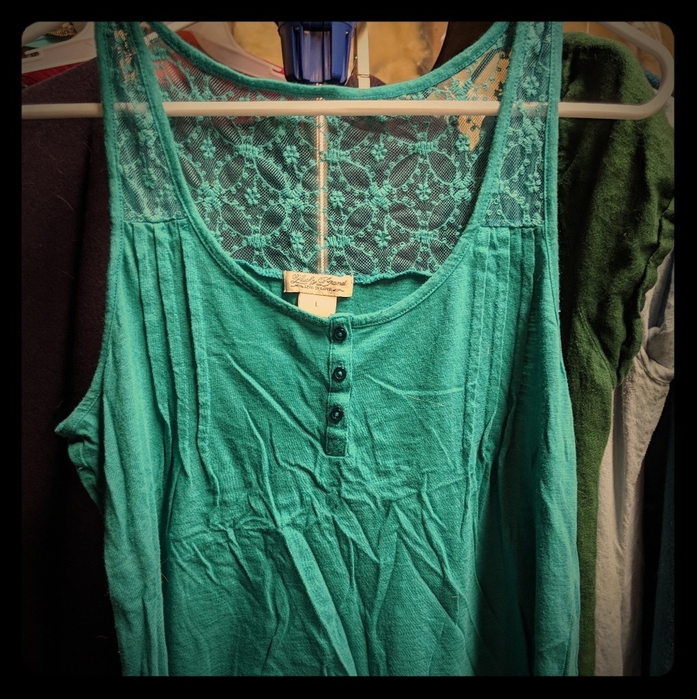 Lucky Brand teal turquoise lace back tank